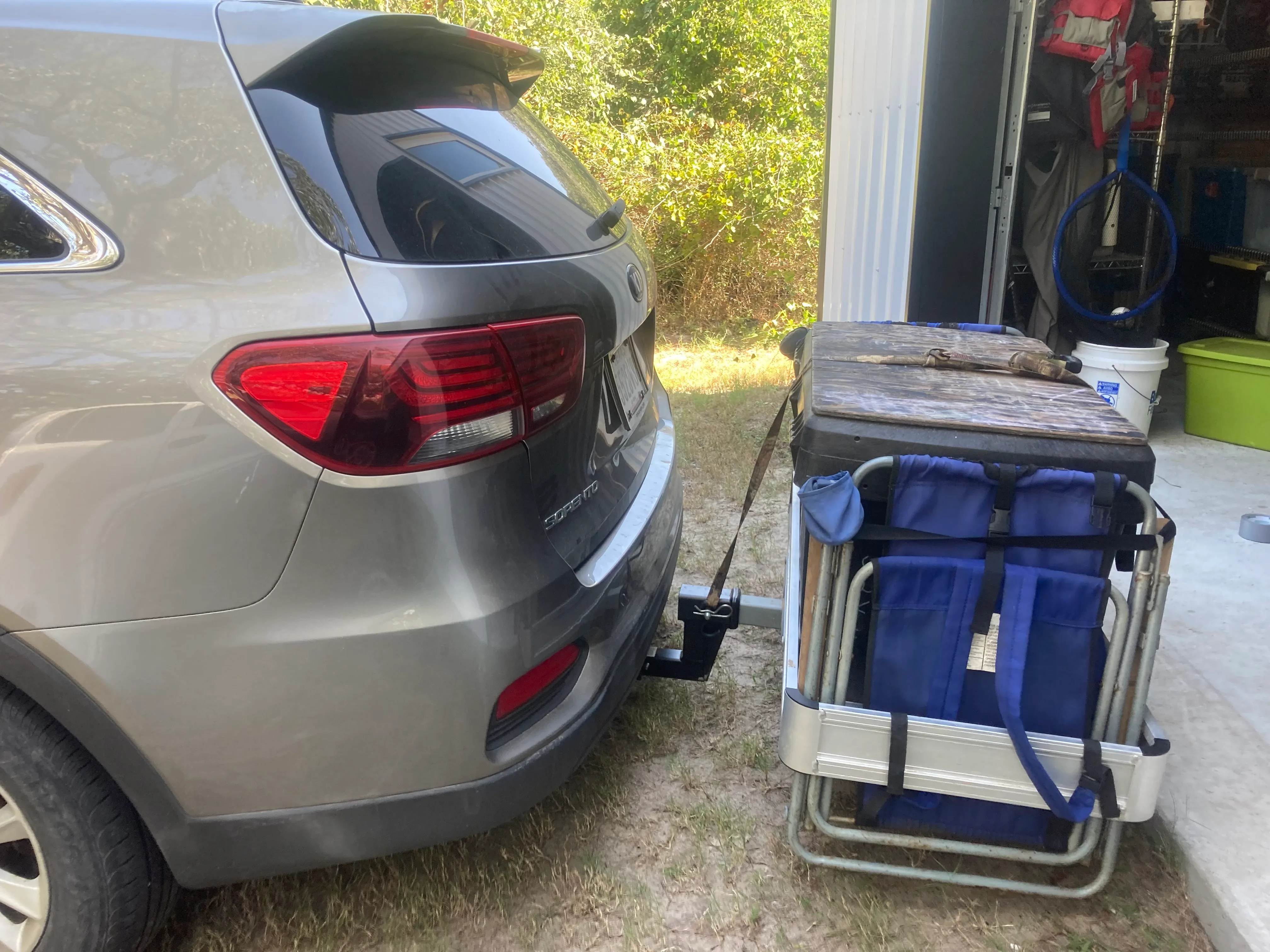 Hitch cargo carrier loaded with camp chairs ready for the trail