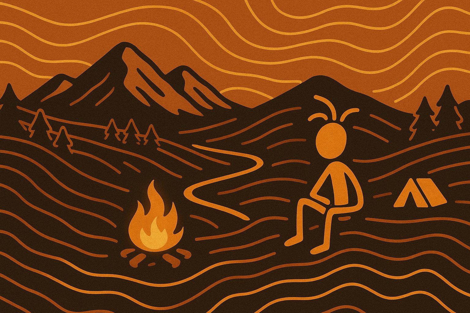 Sunrise over canyon with Topo figure