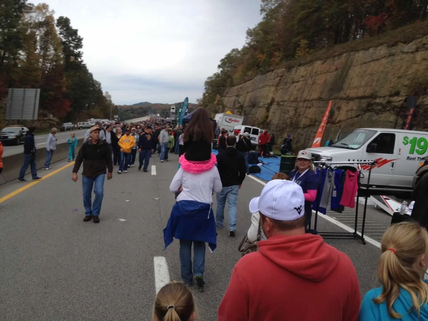 First Bridge Day — this is the view from the bridge deck as jumpers go off