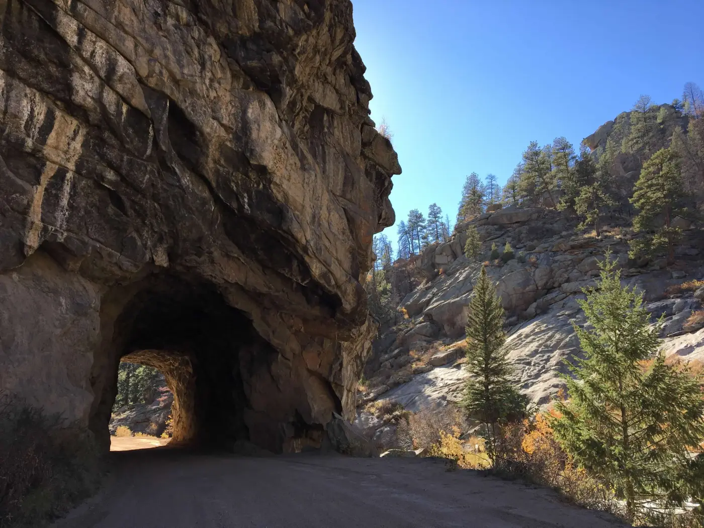 One of the old railroad tunnels on Gold Camp Road — the historic Colorado Springs & Cripple Creek District Railway grade