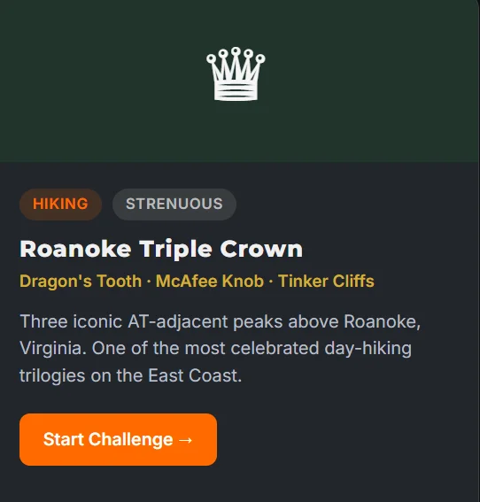 Trek4Free Roanoke Triple Crown challenge badge