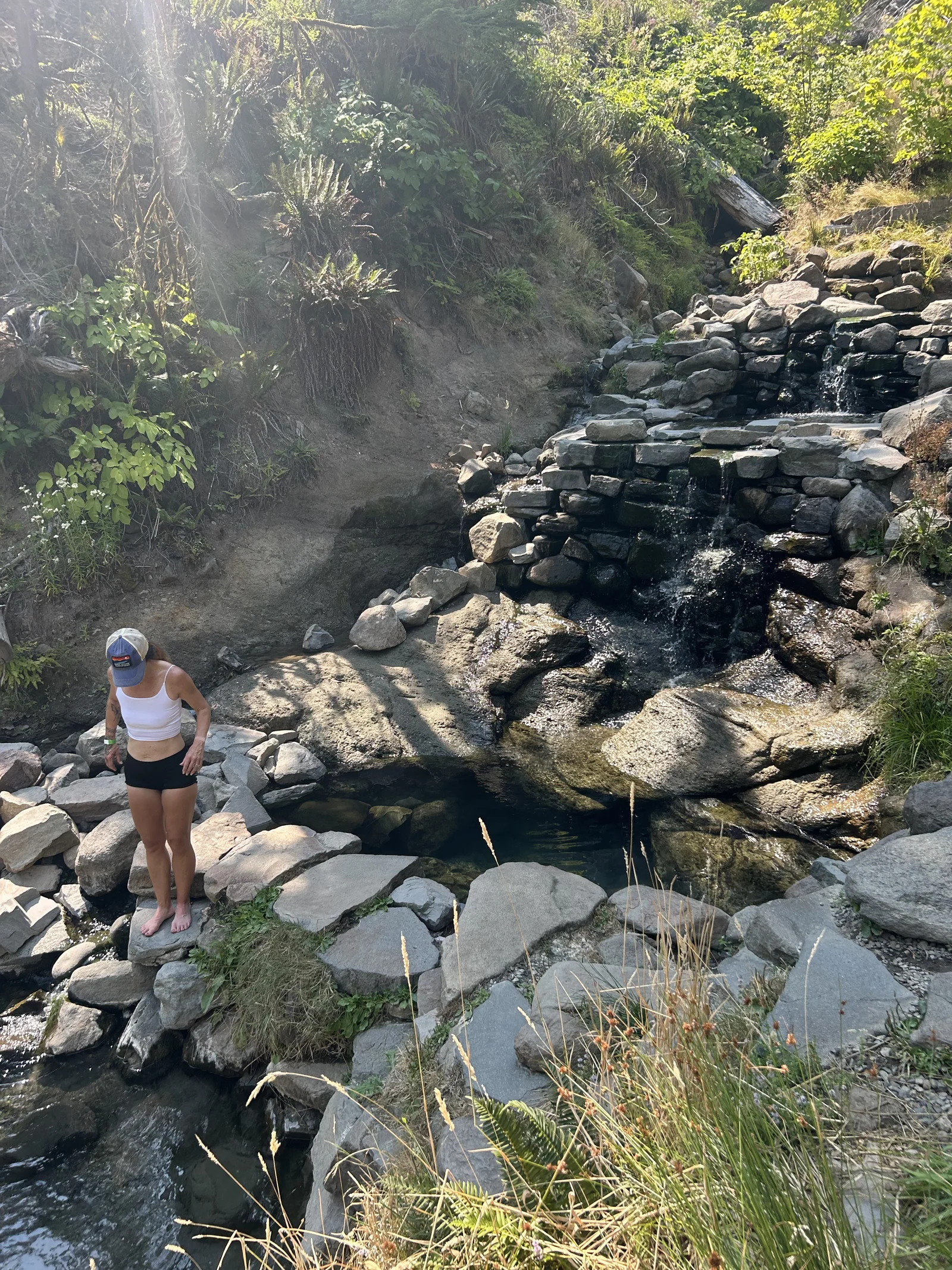 Polly at pool four — the Goldilocks pool at Terwilliger (Cougar) Hot Springs, Willamette National Forest, Oregon