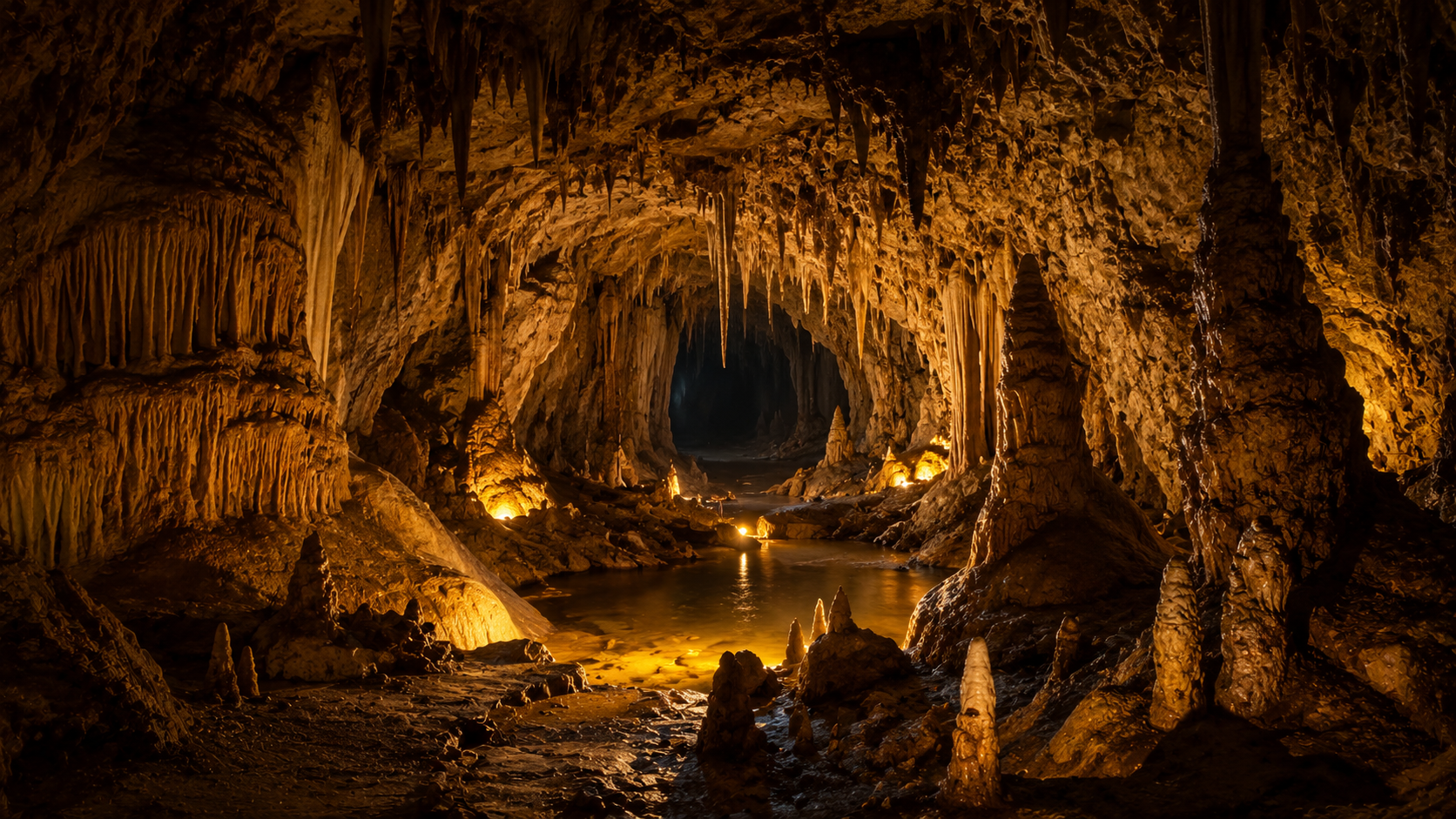 Limestone cavern beneath Natural Bridge Virginia — saltpeter mined here supplied gunpowder to Washington's Continental Army